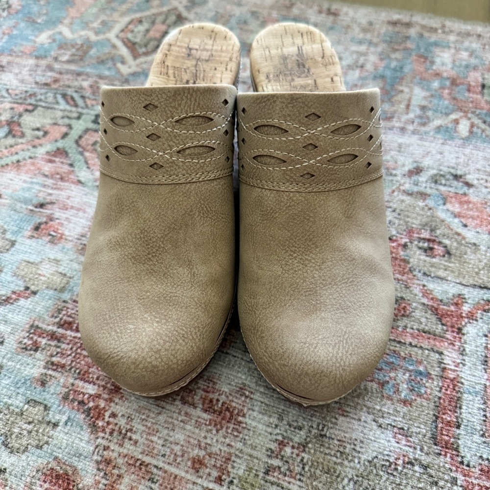 Tan Suede Mules with Braided Design